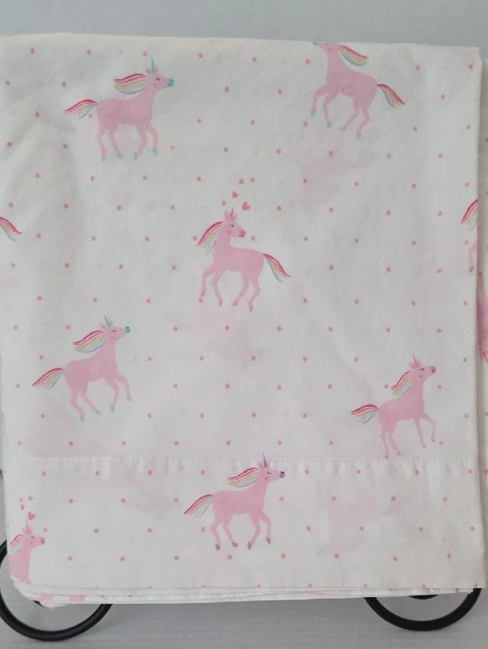 Pottery Barn Kids Pink Rainbows Unicorn Hearts Organic Cotton Full Flat Sheet